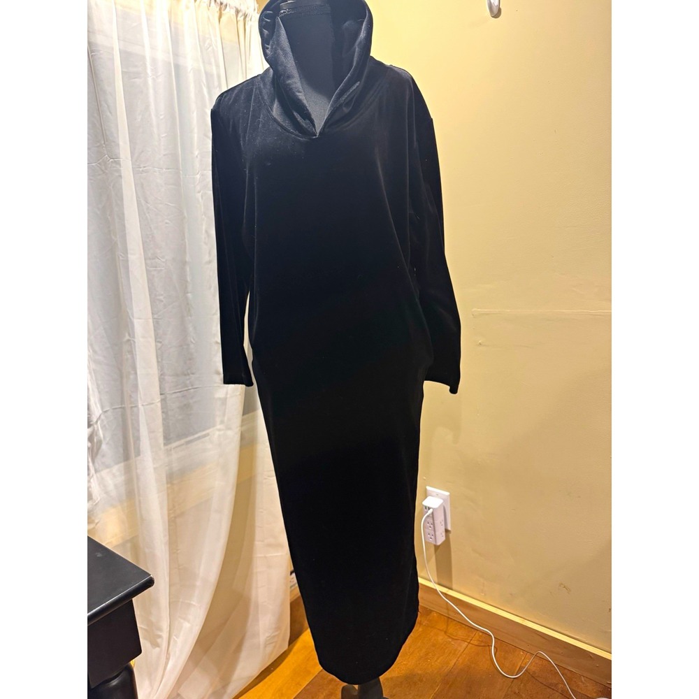 Vintage Intimate Secrets Black Velvet Maxi Cowl Neck Long Sleeve Pullover Robe S
